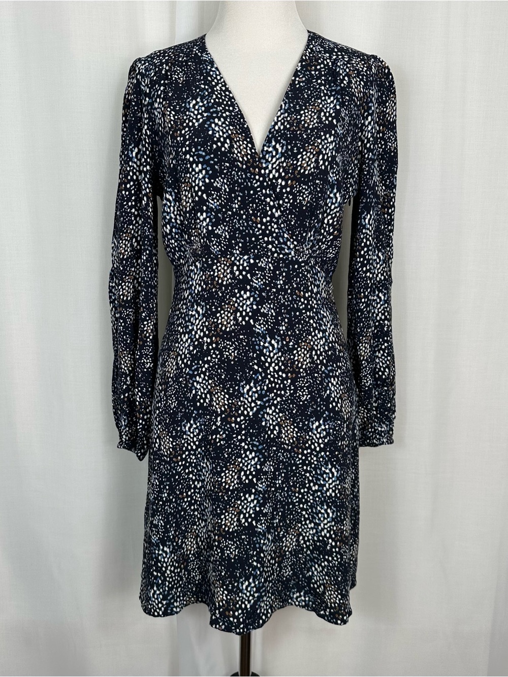 Madewell Faux Wrap Mini Dress 2 Abstract Speckle Side Zip NX012 Navy Viscose